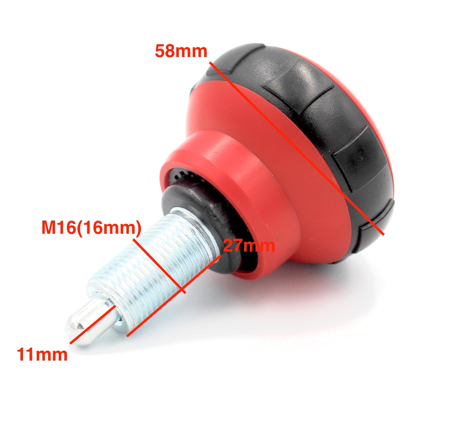 Säätöruuvi M16 x 27mm – jousitoiminen, punainen/musta nuppi 58 mm