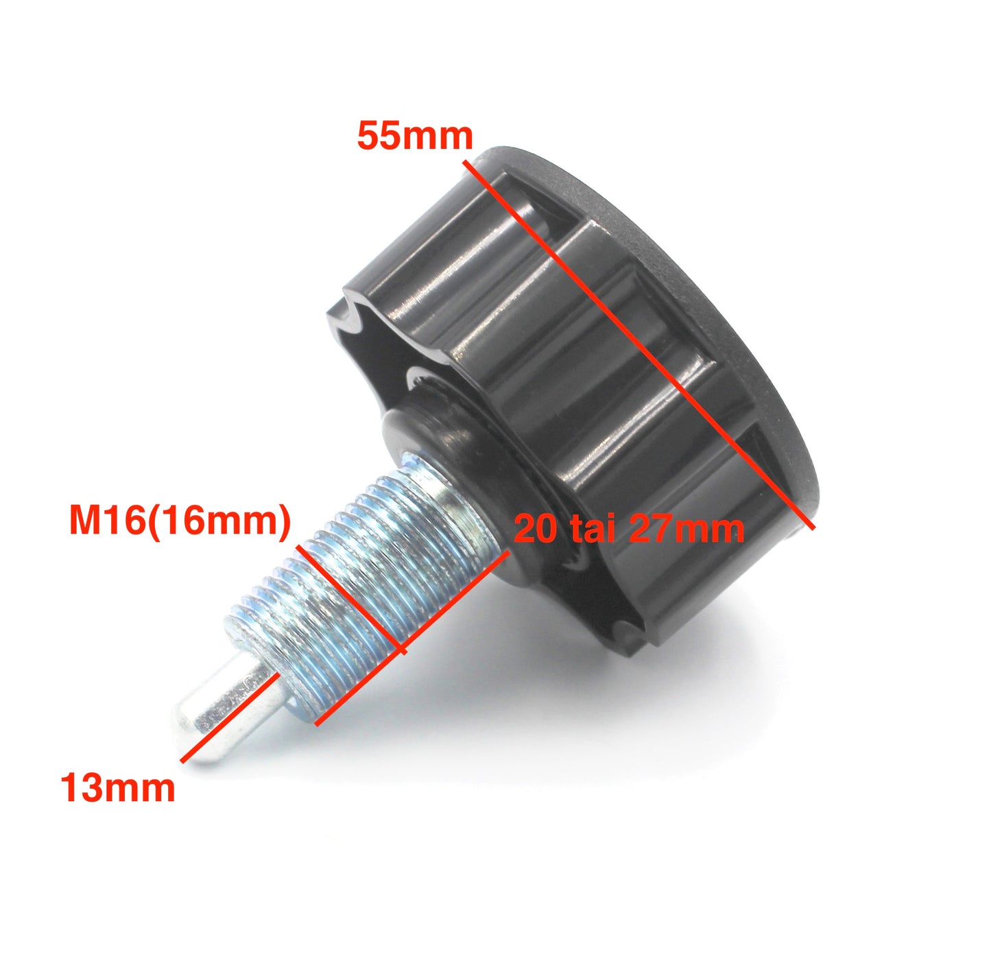 Säätöruuvi M16 x eri pituuksia – jousitoiminen, musta nuppi 55 mm
