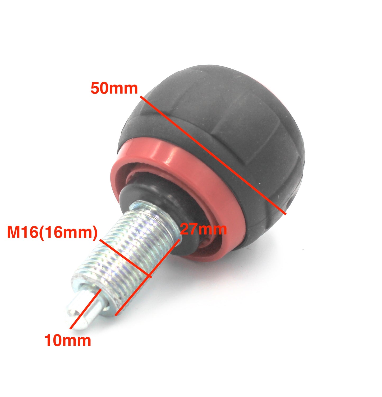 Säätöruuvi M16 x 27mm – jousitoiminen, punainen/musta nuppi 50 mm