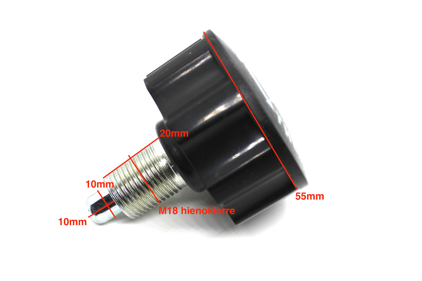 Säätöruuvi M18 x 20mm – jousitoiminen, musta nuppi 55 mm