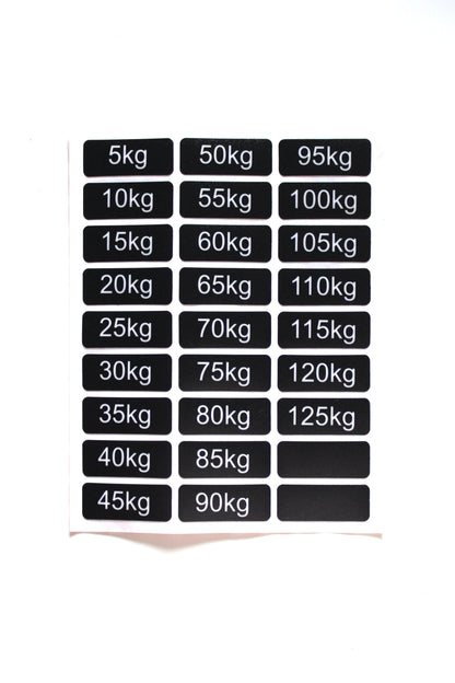 Kestävä tarra painopakan kilomäärien merkintään 5–125 kg
