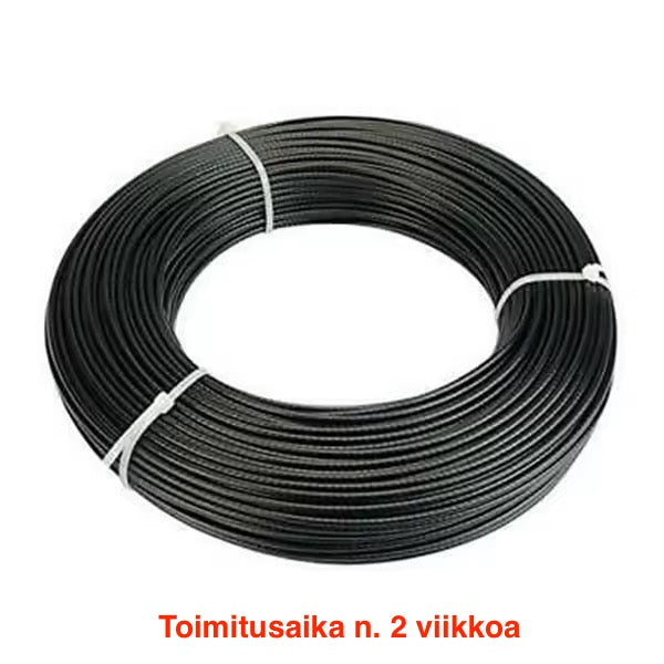 Korkealaatuinen 4 mm musta nylonsuojattu teräsvaijeri taljalaitteisiin ja kuntosalilaitteisiin.